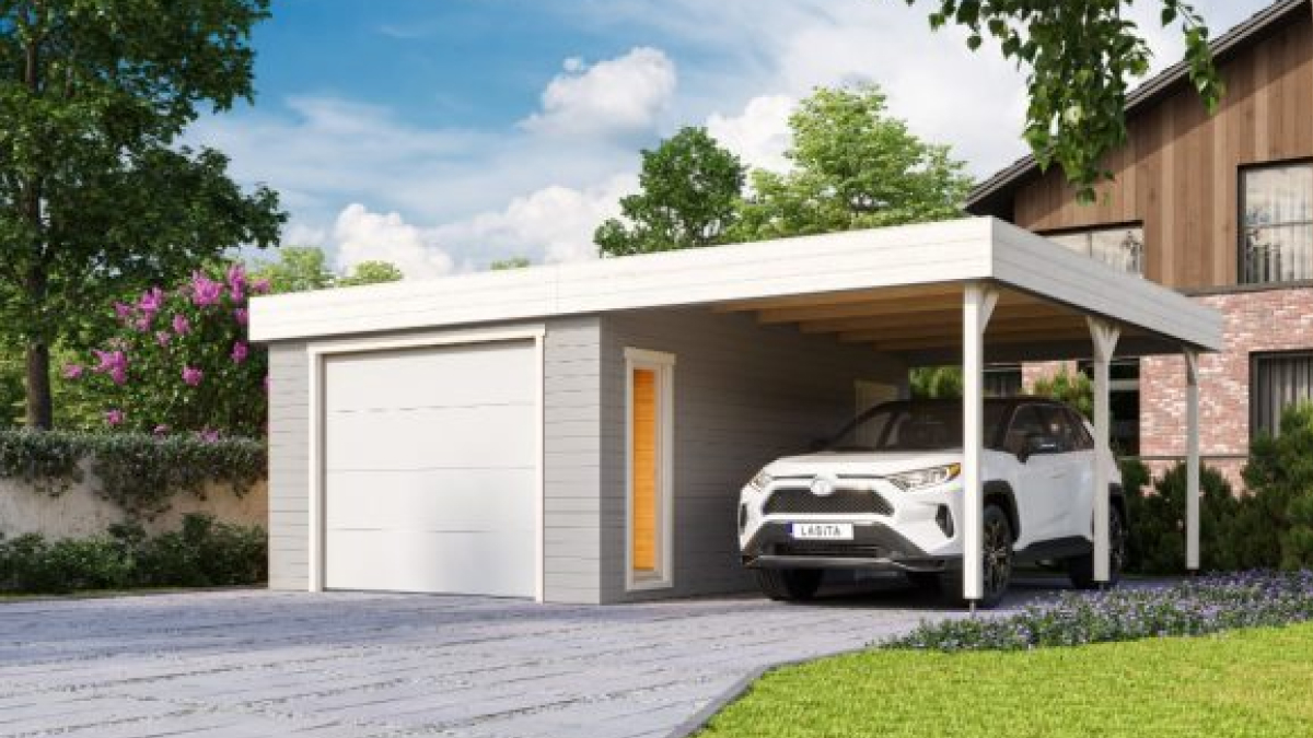 Moderní dřevěná garáž s přístřeškem Bahamy Moderní dřevěná garáž s přístřeškem Bahamy